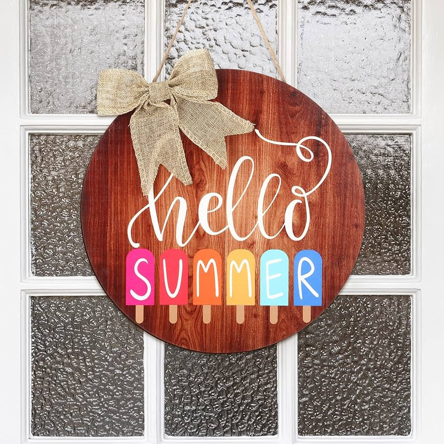 Hello Summer Sign 12 x 12 Inch Summer Welcome Sign Front Door Decor Farmhouse Porch Decoration Ro... | Amazon (US)