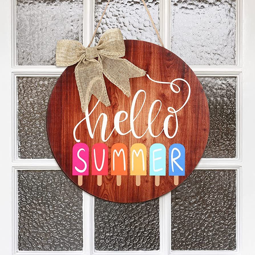 Hello Summer Sign 12 x 12 Inch Summer Welcome Sign Front Door Decor Farmhouse Porch Decoration Ro... | Amazon (US)
