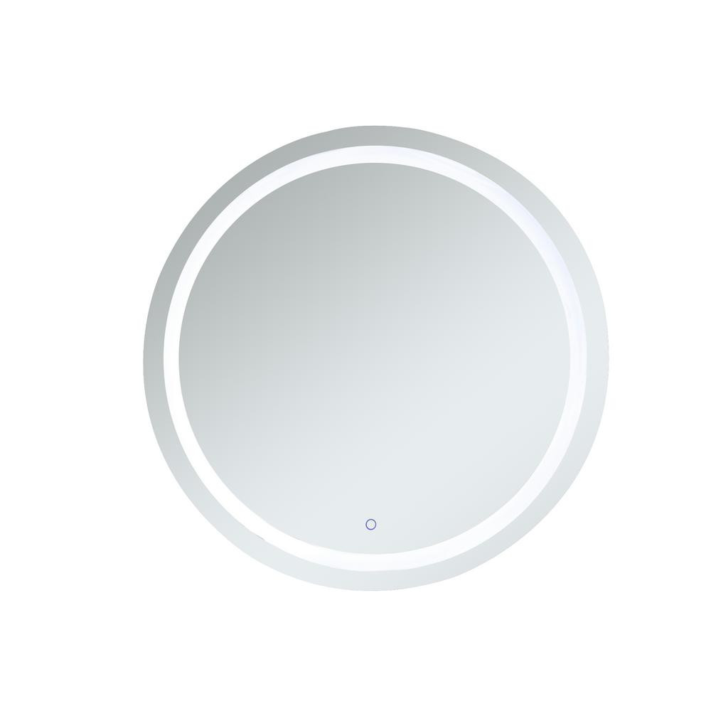 Timeless 42 in. W x 42 in. H Framed Round LED Light Bathroom Vanity Mirror in Silver | The Home Depot
