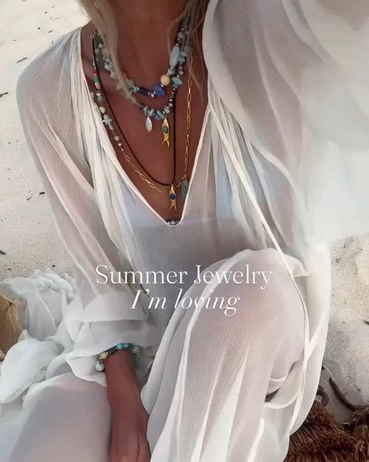 Summer jewelry that will be on repeat 🌊🤍🌞 // comment SHOP for everything!!!! Also! You can use code: CAITLYN20 for 20% off! @sequinjewelry #SEQUINxCAITLYN