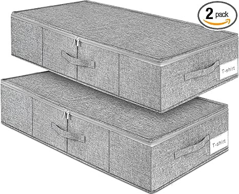 Under Bed Storage, 2 Pack Underbed Storage Container Bags With Lid, Foldable Sturdy Clothes Stora... | Amazon (US)
