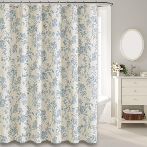 Extra Long Blue Shower Curtain Floral Cotton Linen Cottagecore Shower Curtain for Bathroom 84" L ... | Amazon (US)