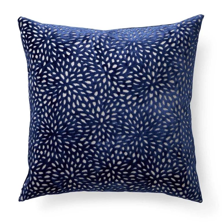 Better Homes & Gardens Blue Velvet Blooms 20X20 Square Feather Filled Throw Pillow, Single Pillow... | Walmart (US)