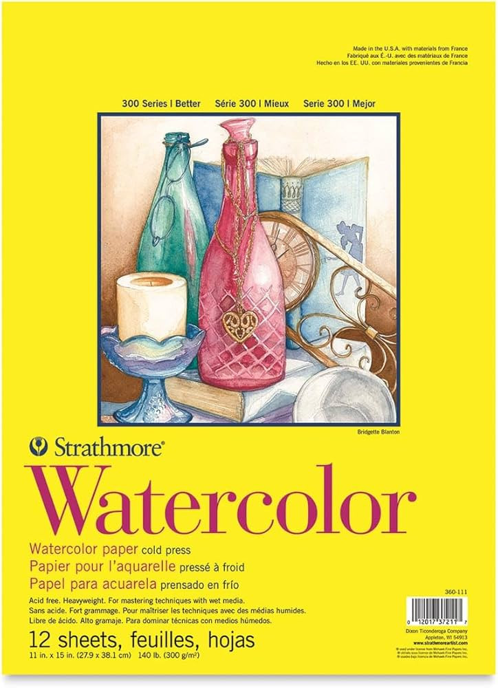 Strathmore 300 Series Watercolor Paper Pad, Tape Bound, 11x15 inches, 12 Sheets (140lb/300g) - Ar... | Amazon (US)