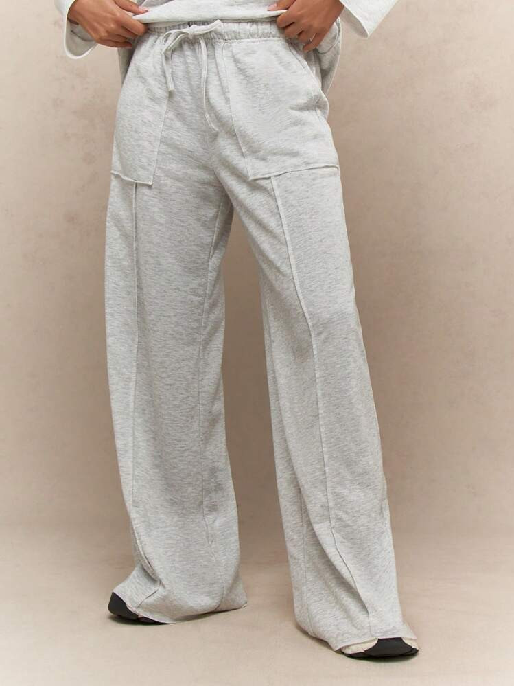 MISSGUIDED Pleat Stitch Raw Hem Pocket Detail Wide Leg Sweatpants Winter Wear | SHEIN