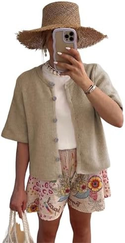 SCUSTY Women's Lightweight Cardigan Short Sleeve Button-Down Summer Cardigan Sweater | Amazon (US)