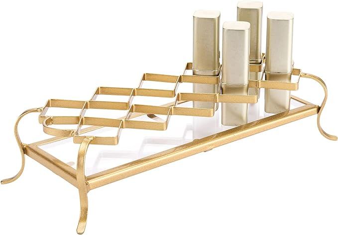 MyGift 10-Slot Vintage Gold Metal & Acrylic Lipstick and Mascara Holder - Makeup Organizer Vanity... | Amazon (US)