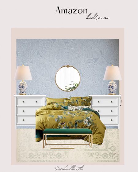 Dreamy Amazon bedroom • Anthropologie //Serena and Lily inspired bedroom • nightstand, mirror, rug, wallpaper, table lamp, home decor

#LTKhome #LTKfindsunder100