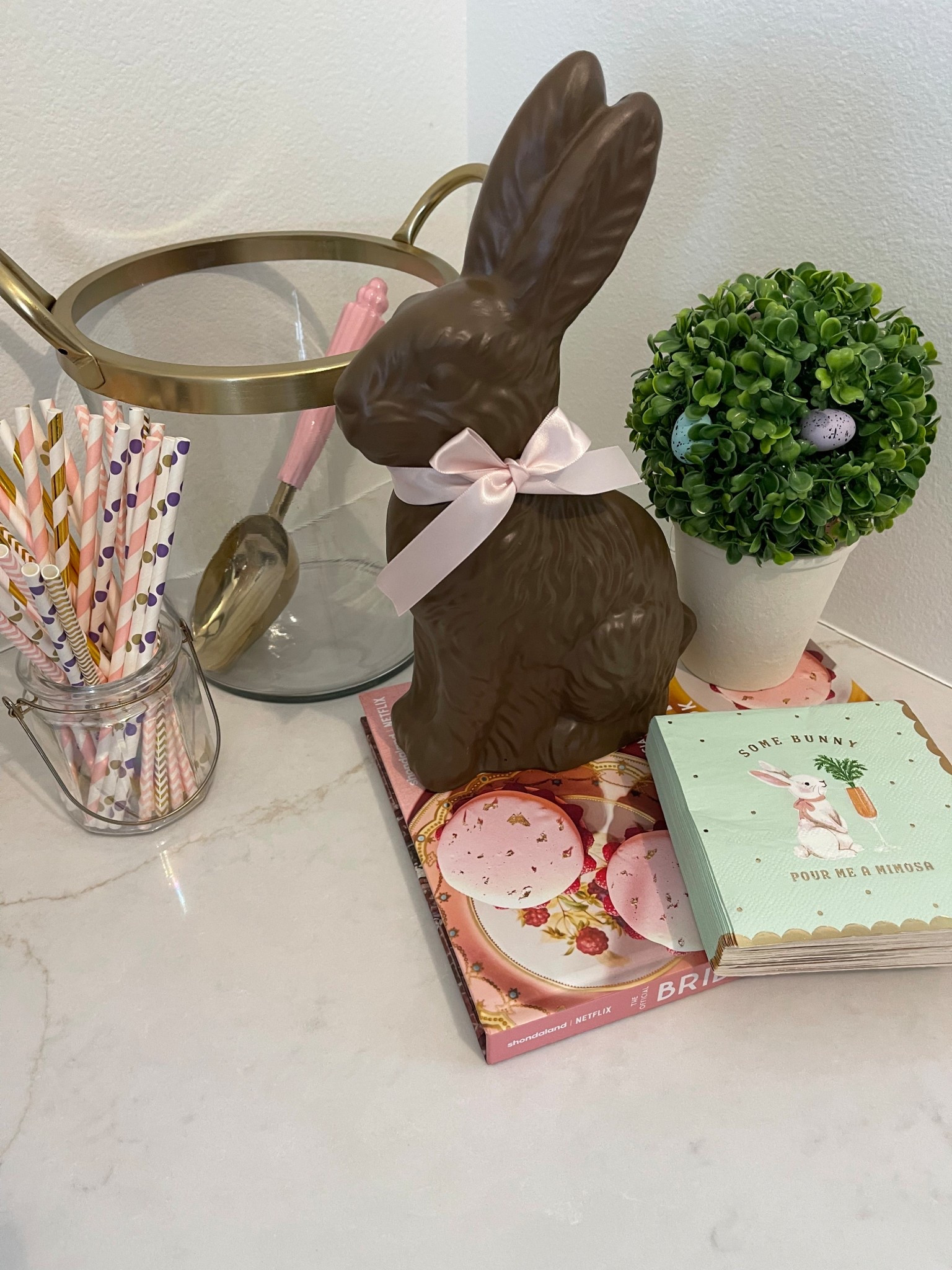 Spring Easter decor. Faux chocolate bunny sculpture. 

#LTKSeasonal #LTKHome