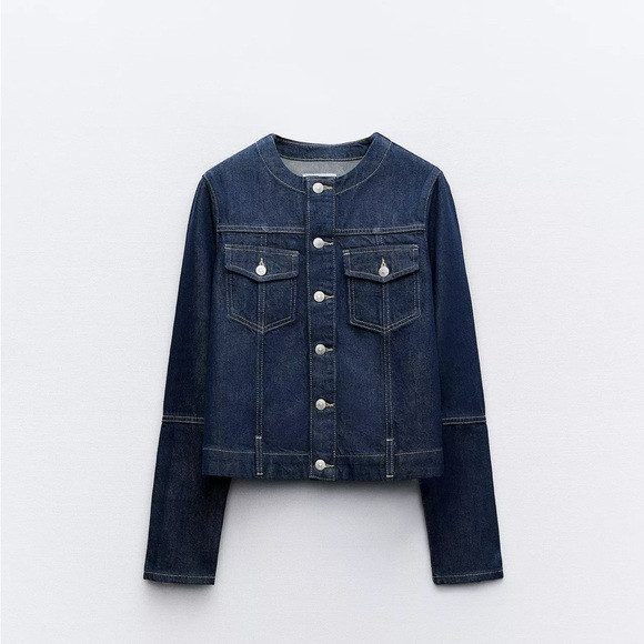 GREAT CONDITION Zara Women’s Dark Blue Collarless Denim/ Jean Jacket | Poshmark