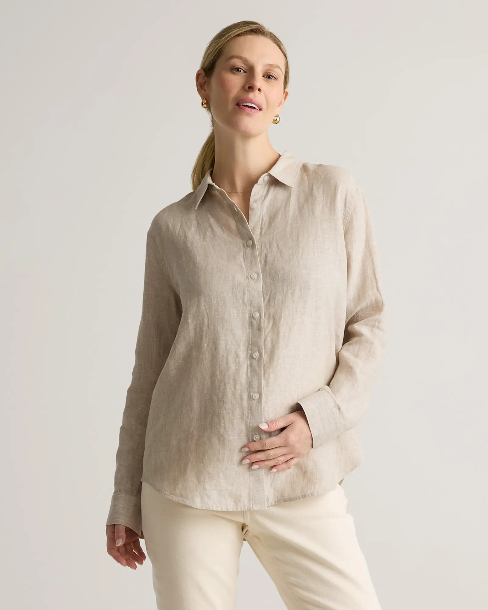 100% European Linen Maternity Long Sleeve Shirt | Quince
