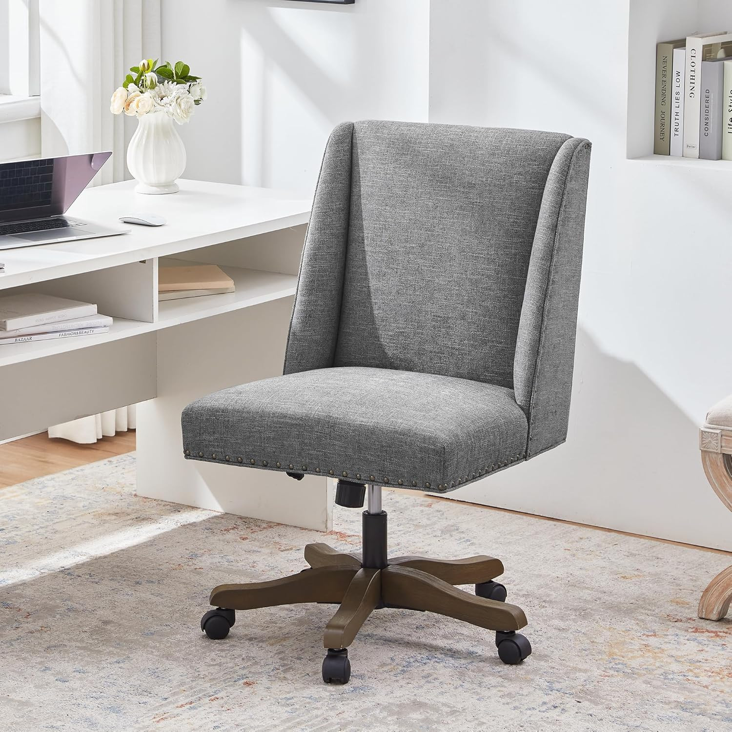 Zihanhome Upholstered Armless Home Office Chair with Wooden Legs, Modern Office Desk Chair No Arm... | Amazon (US)