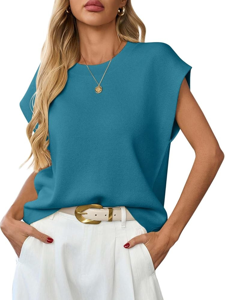 GREAIDEA Womens Sleeveless Sweater Vest Crewneck Cap Sleeve Knit Tops Trendy 2026 Summer Spring B... | Amazon (US)