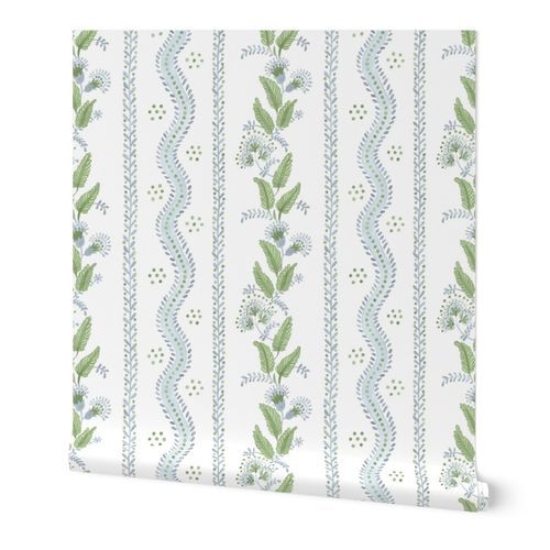 Soft Blue and greens on white copy | Spoonflower