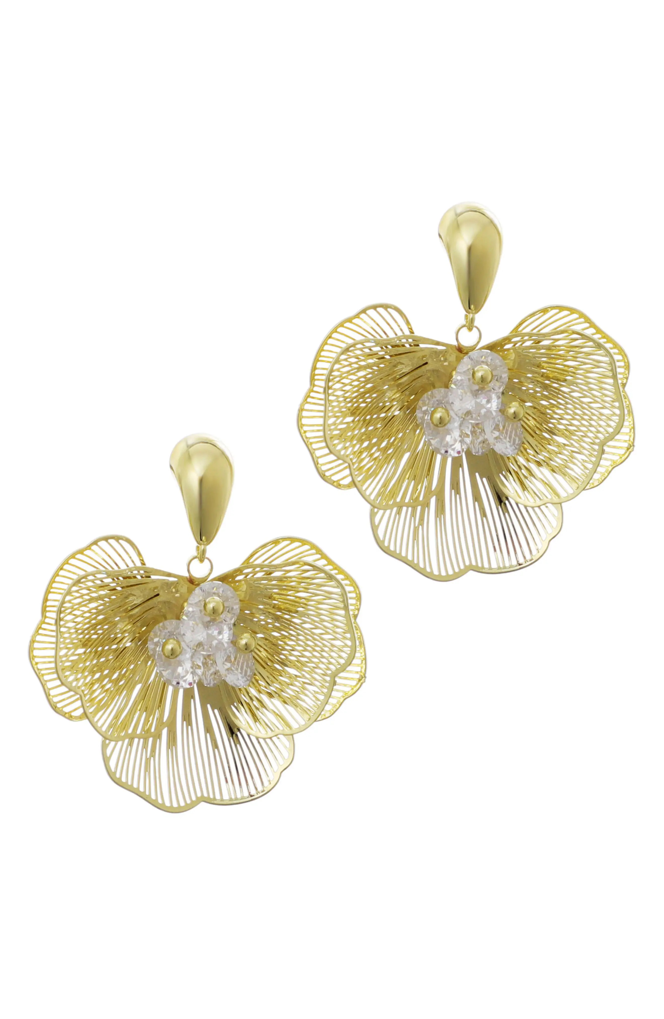14K Gold Plated Crystal Flower Drop Earrings (Women) | Nordstromrack | Nordstrom Rack
