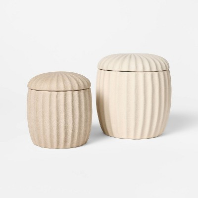 Set of 2 Matte Ceramic Canisters - Threshold™ designed with Studio McGee: Ribbed Design, Hand Wash, Neutral Shades | Target