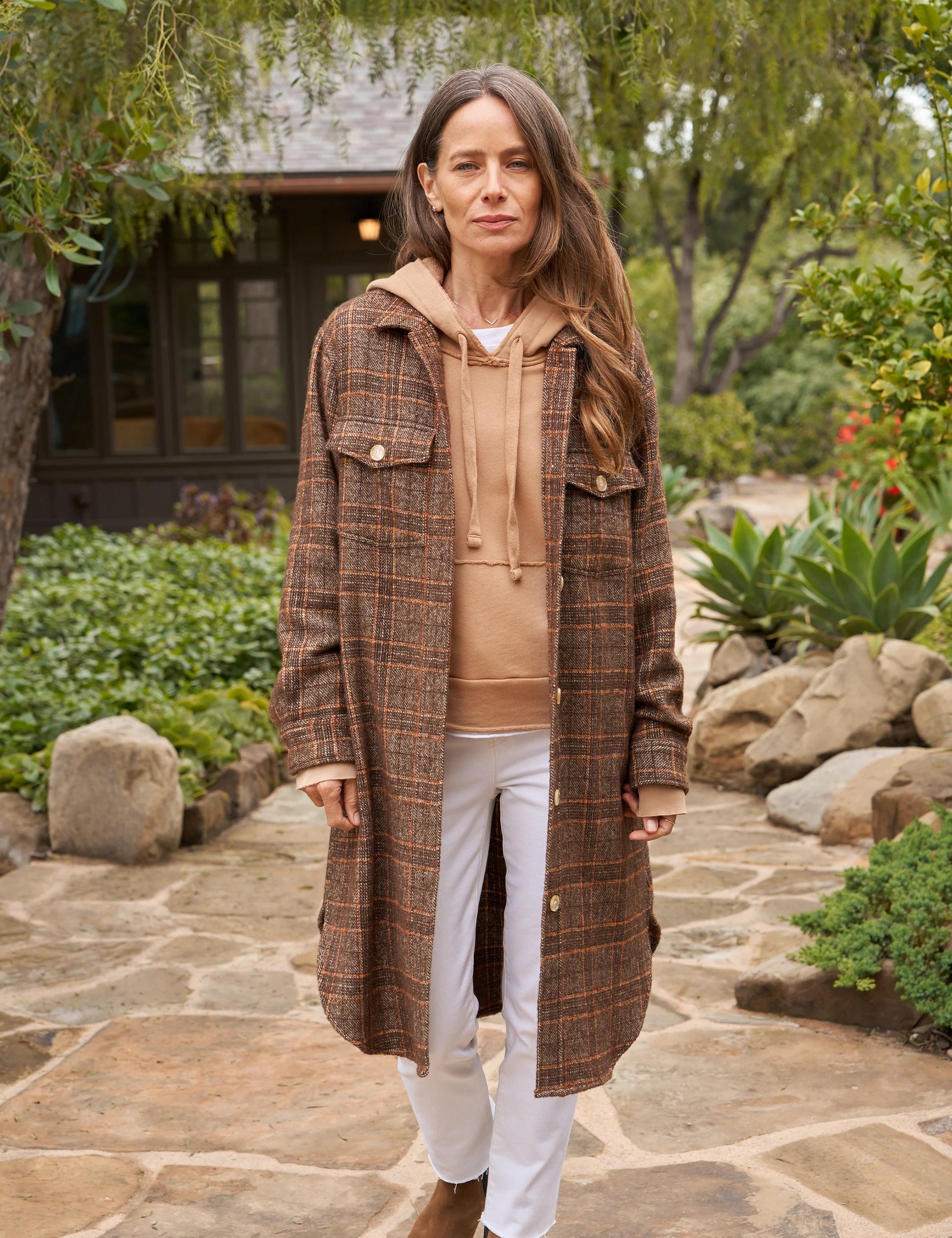 GAVIN Orange and Brown Plaid, Italian Bouclé Wool | Frank & Eileen