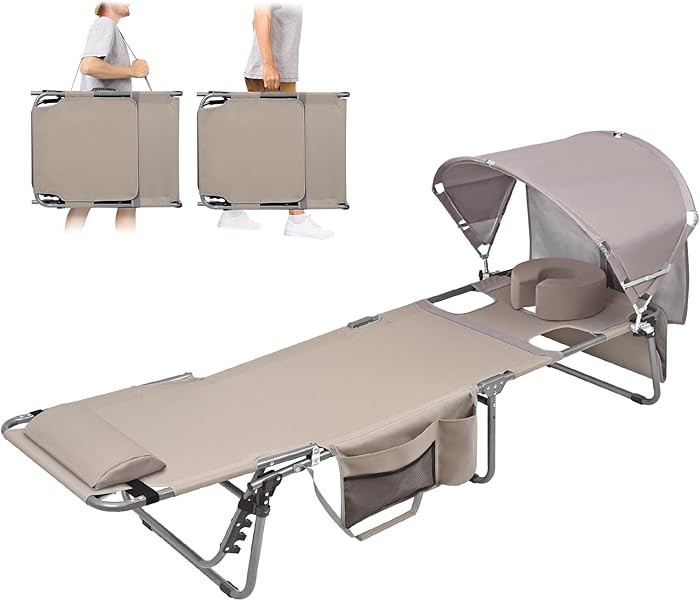Tanning Chair with Sun Canopy Face Hole Softer Padded Adjustable Washable, Heavy Duty Layout Fold... | Amazon (US)