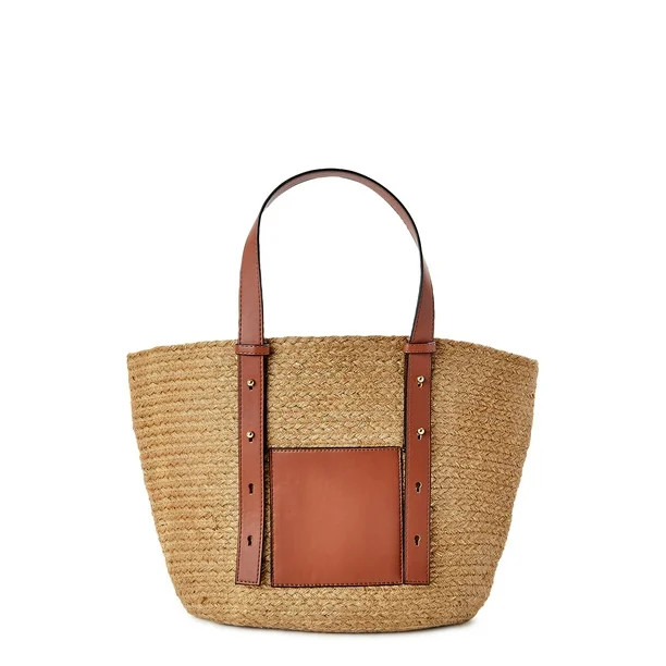 Time and Tru Women's Jute Pocket Tote Bag - Walmart.com | Walmart (US)