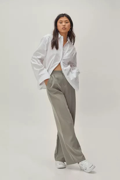 Pintuck Detailed Wide Leg Tailored Pants | Nasty Gal (US)
