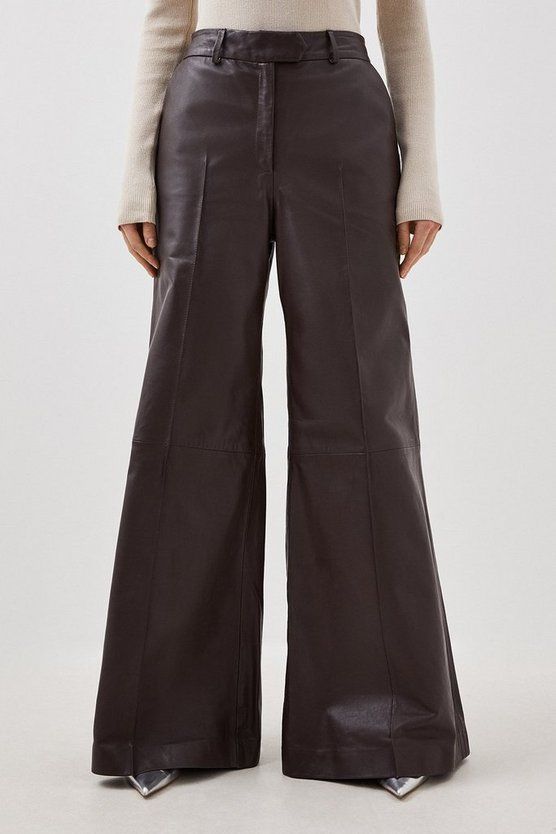 Leather Wide Leg Trousers | Karen Millen UK + IE + DE + NL