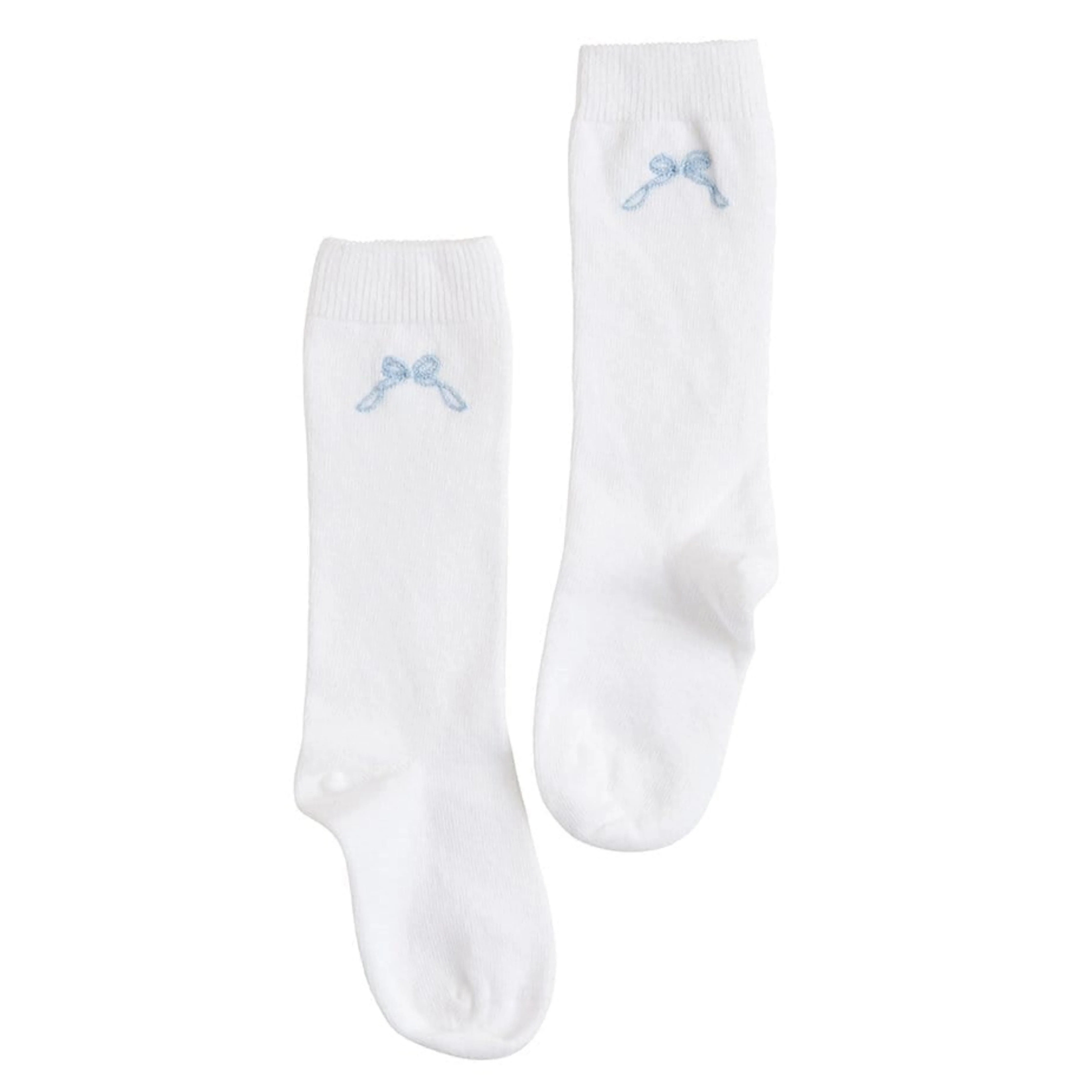 Kids High Socks - Girls Embroidered Blue Bow | Little English