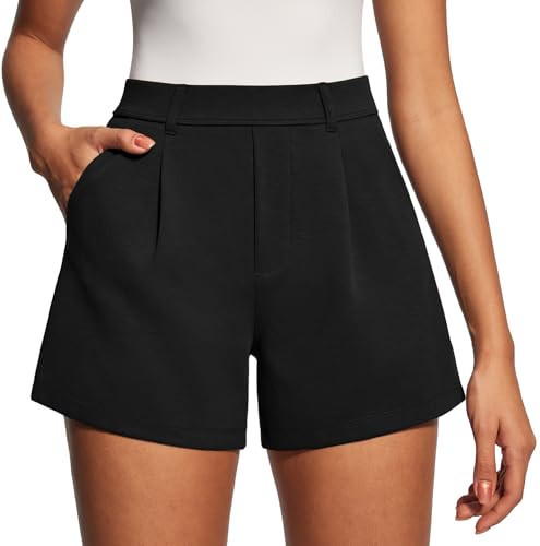 IUGA Womens Dress Shorts for Women High Waisted Trouser Summer Business Womens Dressy Casual Pleated Wide Leg Shorts Black | Amazon (US)