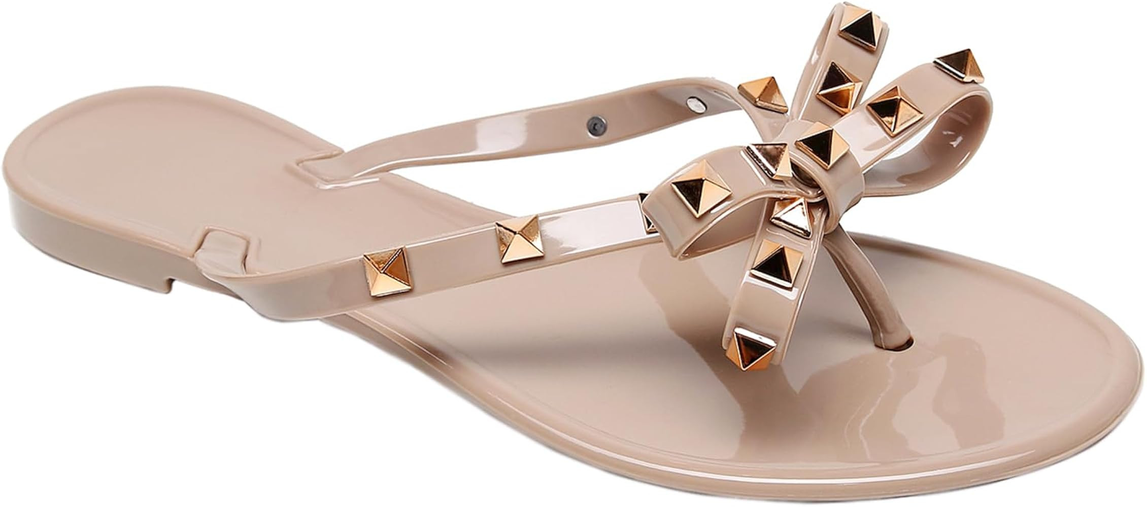 Womens Studded Jelly Sandals Casual Summer Flat Shoes Open Toes Rivets Strappy Slip on | Amazon (US)