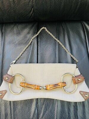 Gucci Canvas Leather Horsebit Bamboo Detail Flap Bag Clutch  | eBay | eBay US