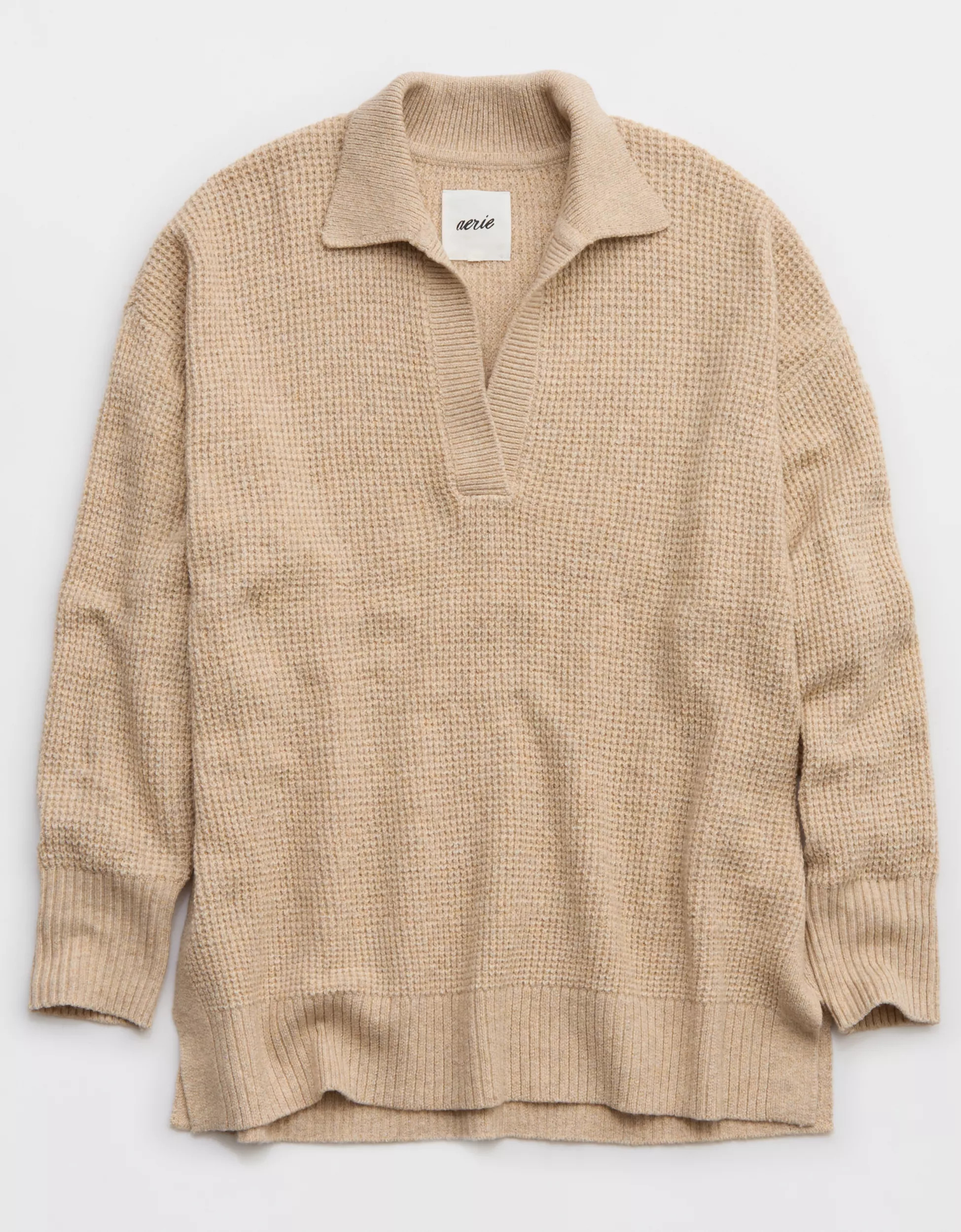 Aerie CozyUp Waffle Polo Sweater | American Eagle Outfitters (US & CA)