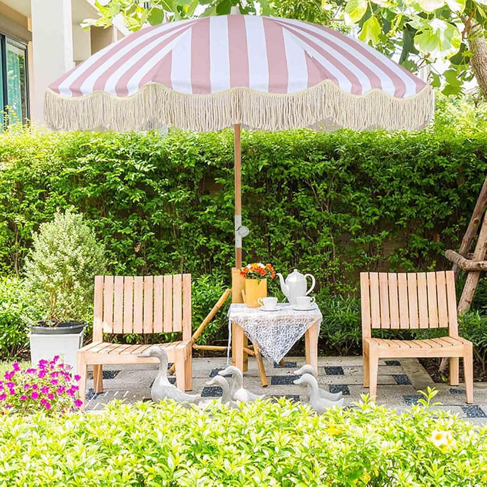 Sunshade Table Umbrellas Foldable Boho Beach Umbrellas with Tassel Waterproof Striped Patio Umbre... | Amazon (US)