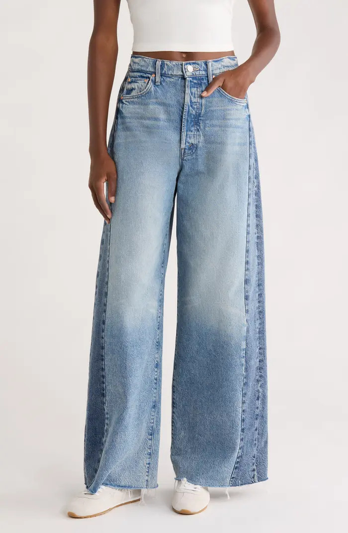 Pipe Dream Button Sneak High Waist Fray Hem Wide Leg Jeans | Nordstrom