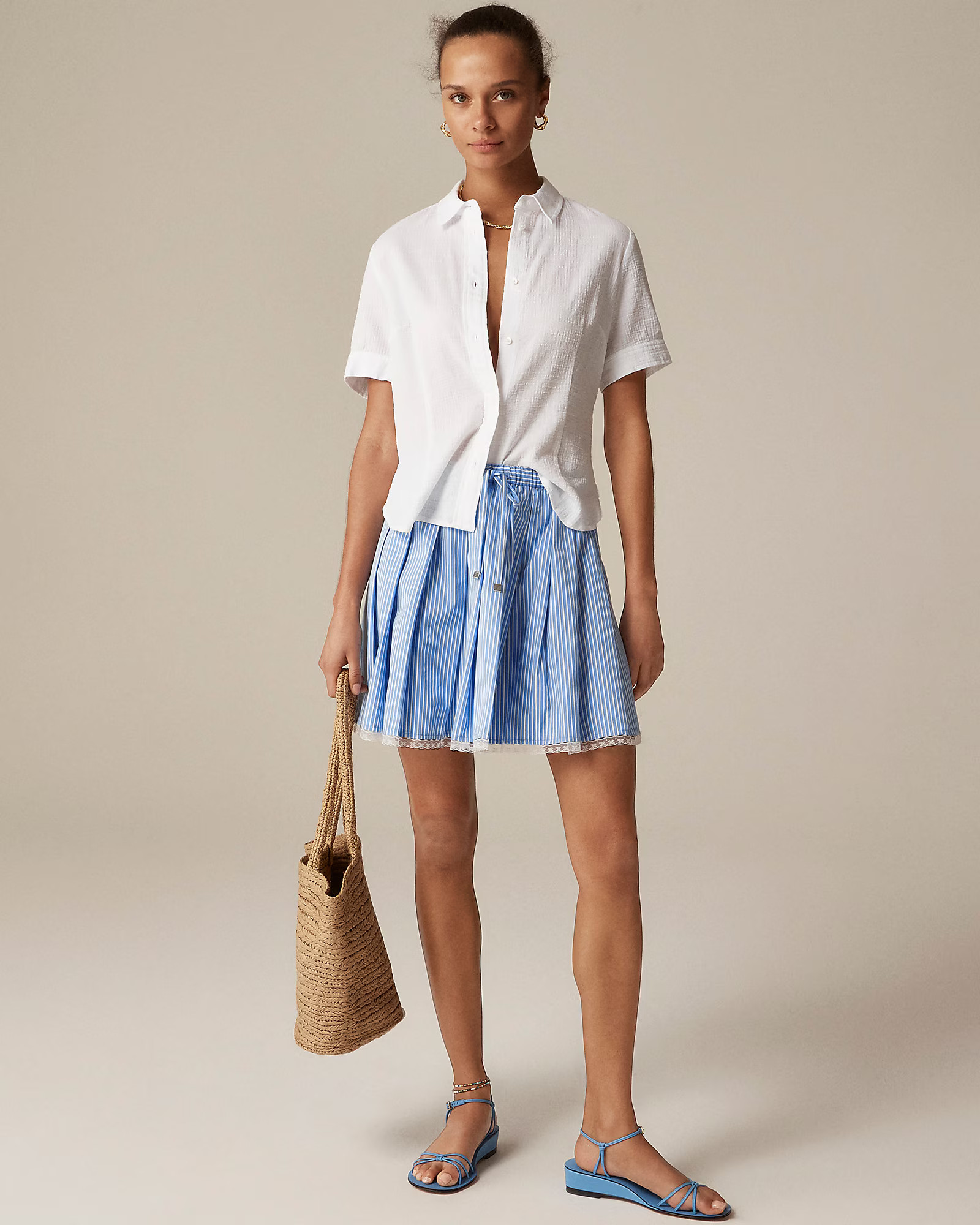 Pleated tie-waist mini skirt in stripe | J. Crew US