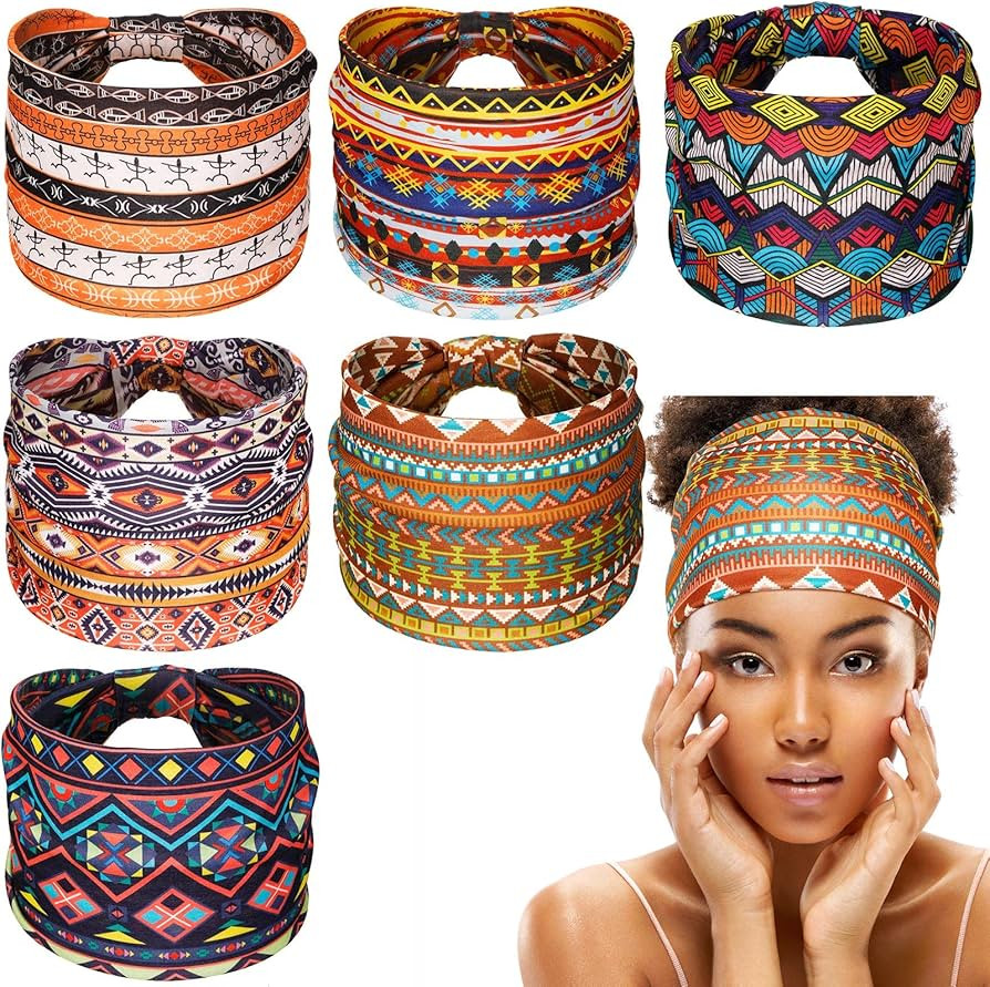 Chuangdi 6 Pieces Headband with Buttons African Headband Bobo Knot Turban Wide Nurse Button Head ... | Amazon (US)