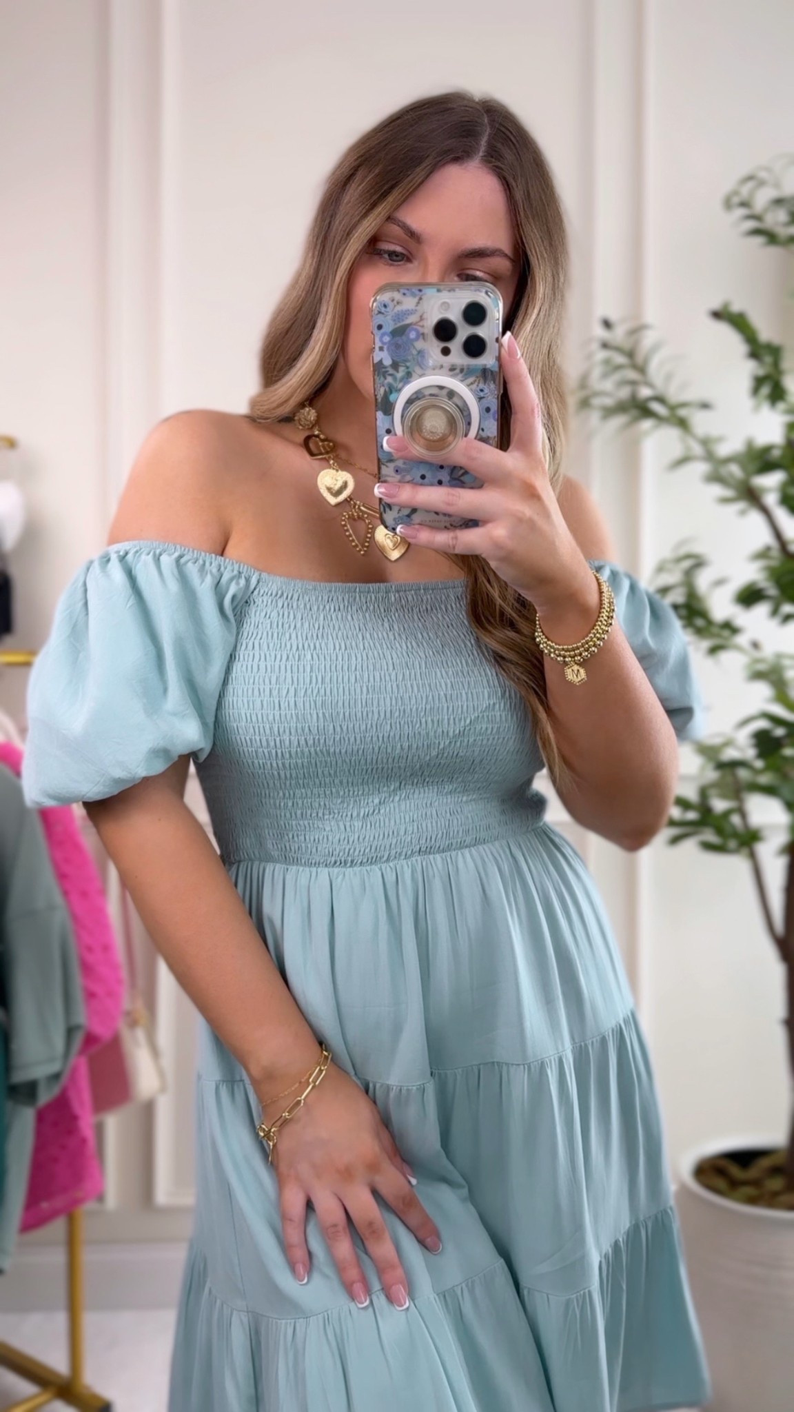 Such a cute Easter dress option! Also perfect if you are a teacher or work in an office. The puff sleeves are elastic and you can wear off the shoulder or on. The smocked top is super stretchy and the skirt is double lined. I’m wearing a M and it’s TTS. 

#LTKSaleAlert #LTKStyleTip #LTKSeasonal
