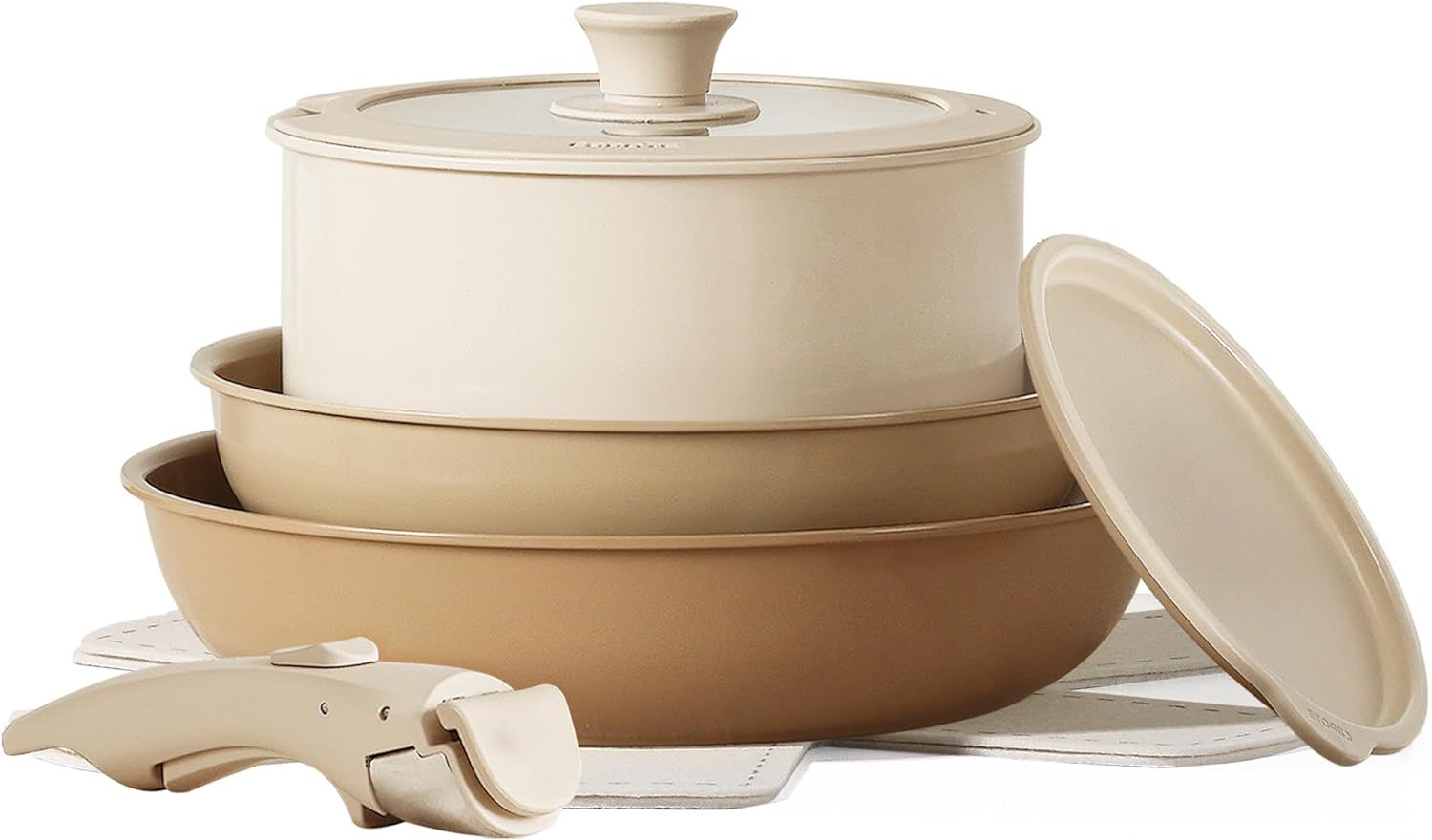 CAROTE 8pcs Pots and Pans Set, Ceramic Cookware Set Detachable Handle, Induction Nonstick Kitchen... | Amazon (US)