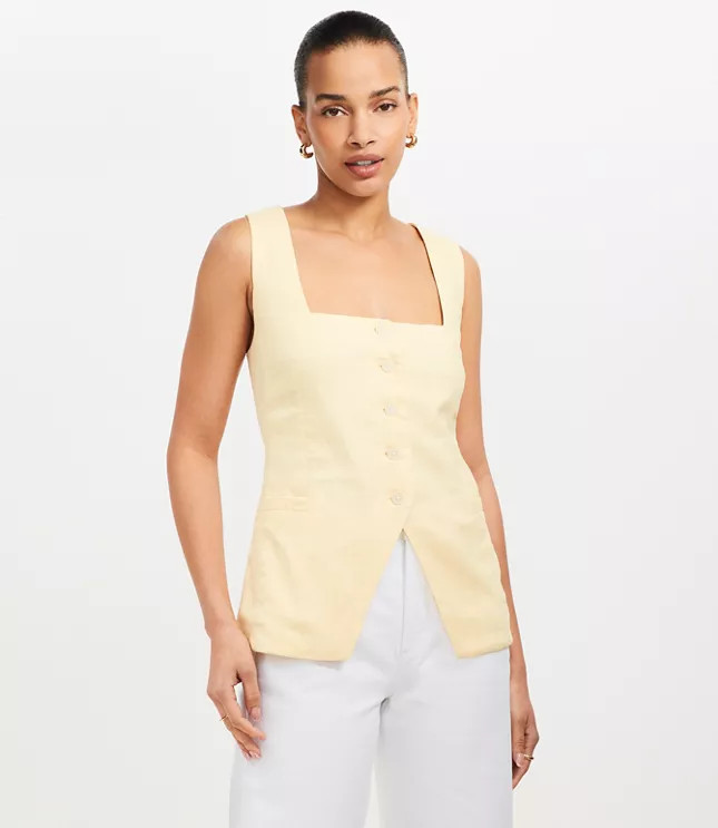 Linen Blend Square Neck Vest Top | LOFT
