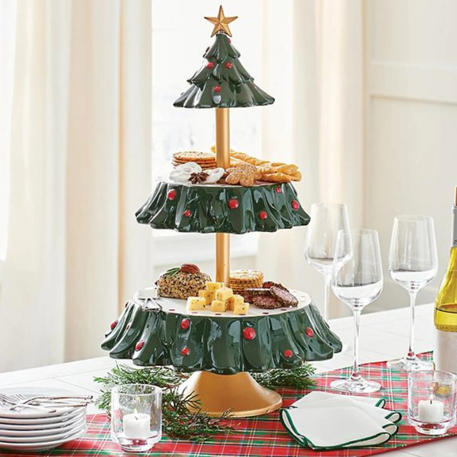 Honmine Christmas Tree Cupcake Stand 2-Tiered Cake Plate Server Dessert Serving Platter Cupcake H... | Walmart (US)