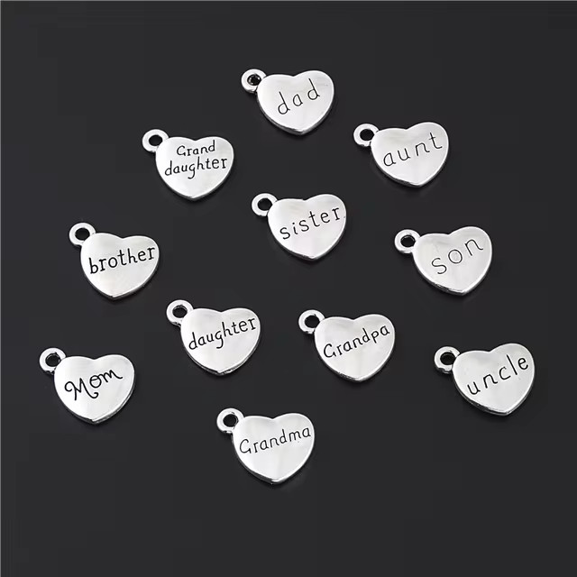 22pcs Mix Silver Color Hearted Shaped Words Charms Dad Mom Brother Family Pendant Jewelry Making ... | AliExpress (US)