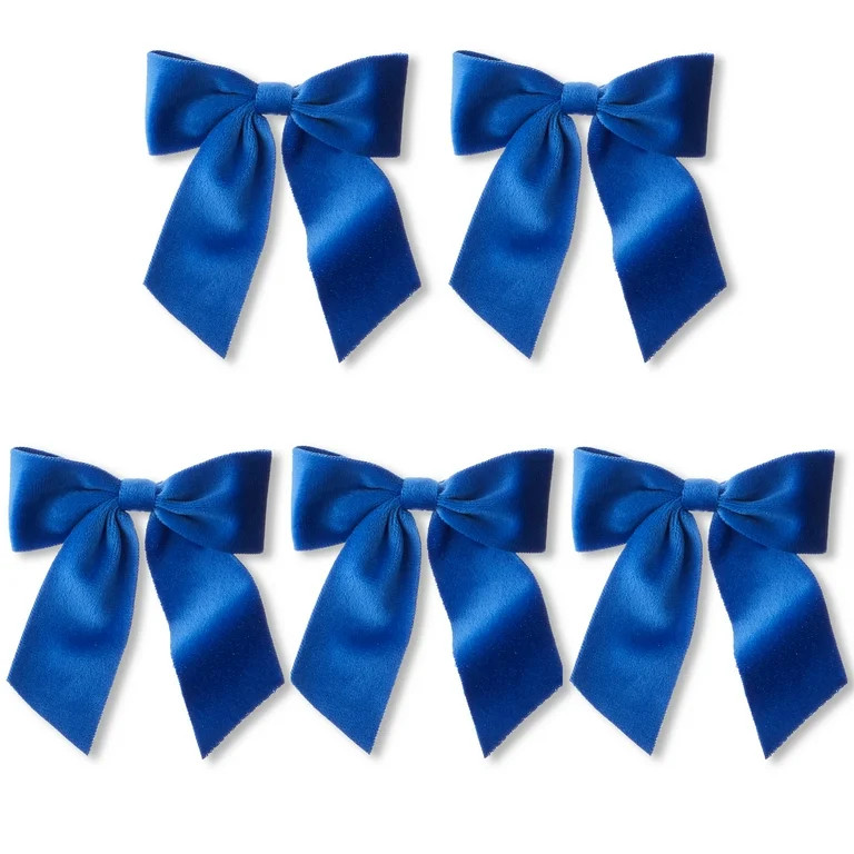 Blue Velvet Decorative Christmas Bows, 4 Count, by Holiday Time | Walmart (US)