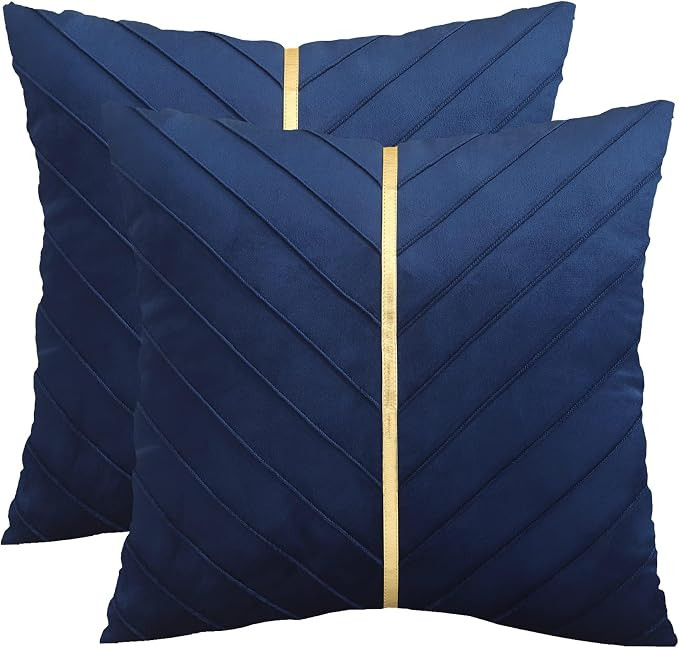 Navy Blue Velvet Throw Pillow Covers 24x24 Pack of 2 with Gold Leather Christmas Decorative Couch... | Amazon (US)