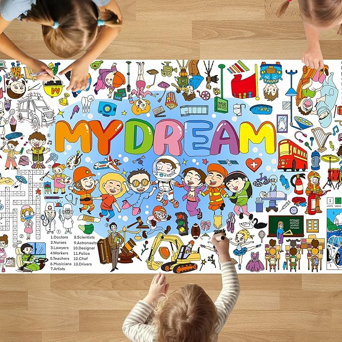PADTIC Giant Coloring Poster,35x72inches My Dream-Themed Coloring Tablecloth,Kids Dream Professio... | Amazon (US)