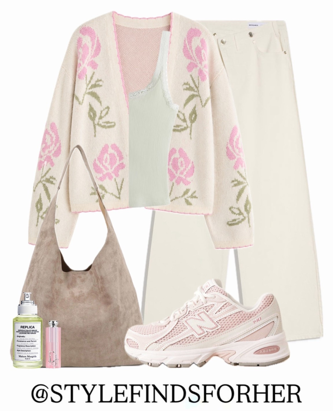 Pastel florals for Spring. Cream wide leg jeans with a crossover waist, baby pink New Balance and a slouchy suede handbag. Casual but feminine  

#LTKspring #LTKsummer #LTKuk