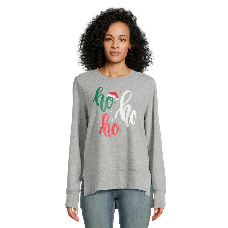 Women's Christmas Ho Ho Ho Long Sleeve Top, Winter Hacci Knit Sweater from Holiday Time, Sizes S-... | Walmart (US)
