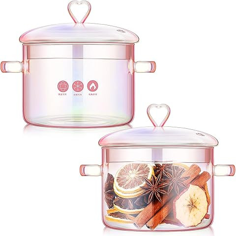 2L Pink Glass Simmer Pot, 2000ml/2.2Qt/68oz, Glass Pots for Cooking on Stove,Heart-shaped Lid,Hea... | Amazon (US)