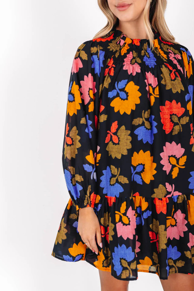 The Avery Smocked Long Sleeve Dress - Black | The Impeccable Pig