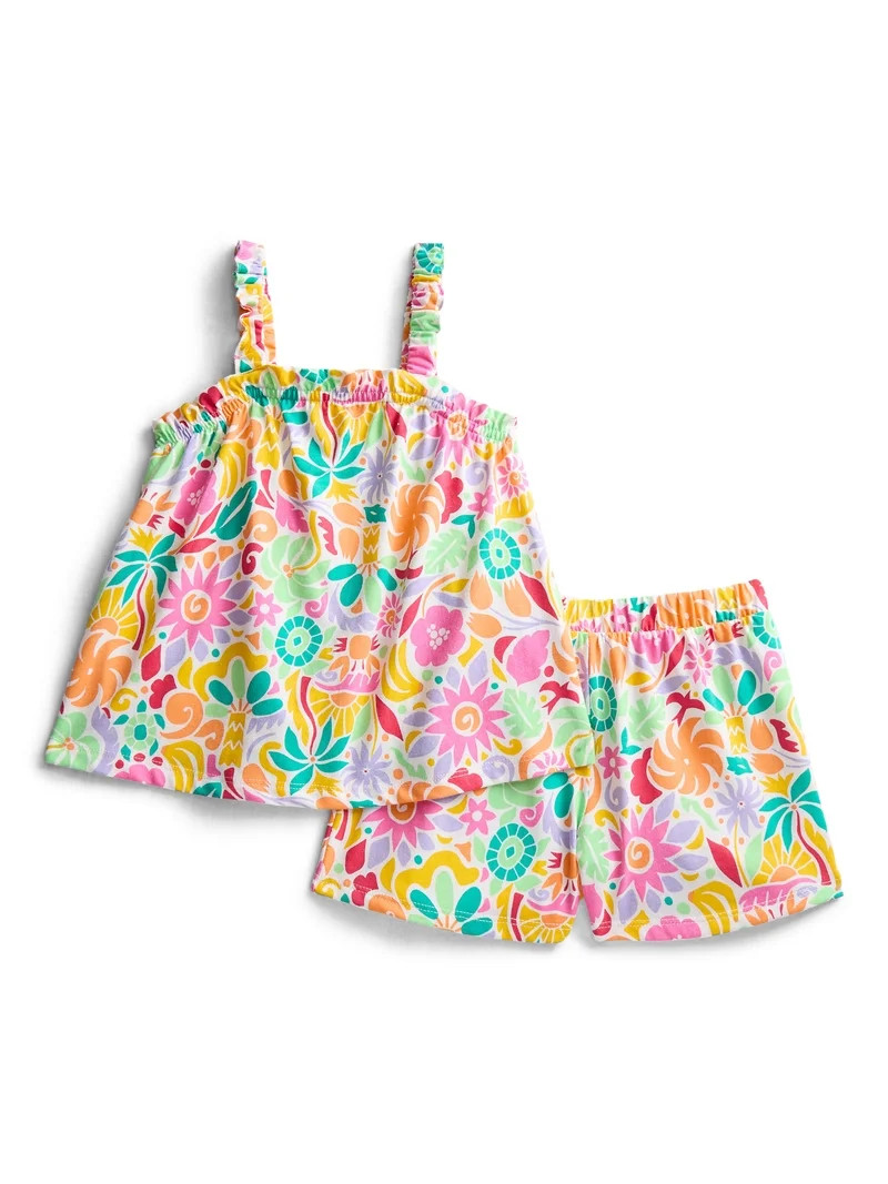 Wonder Nation Toddler Girls Ribbed Tank Top and Shorts 2-Piece Set, Sizes 12M–5T | Walmart (US)