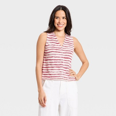 Women's Button-Front Standard Fit Tank Top - Universal Thread™ Red Striped XL | Target