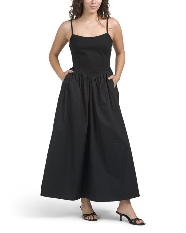 Mixed Media V-waist Poplin Midi Dress | TJ Maxx