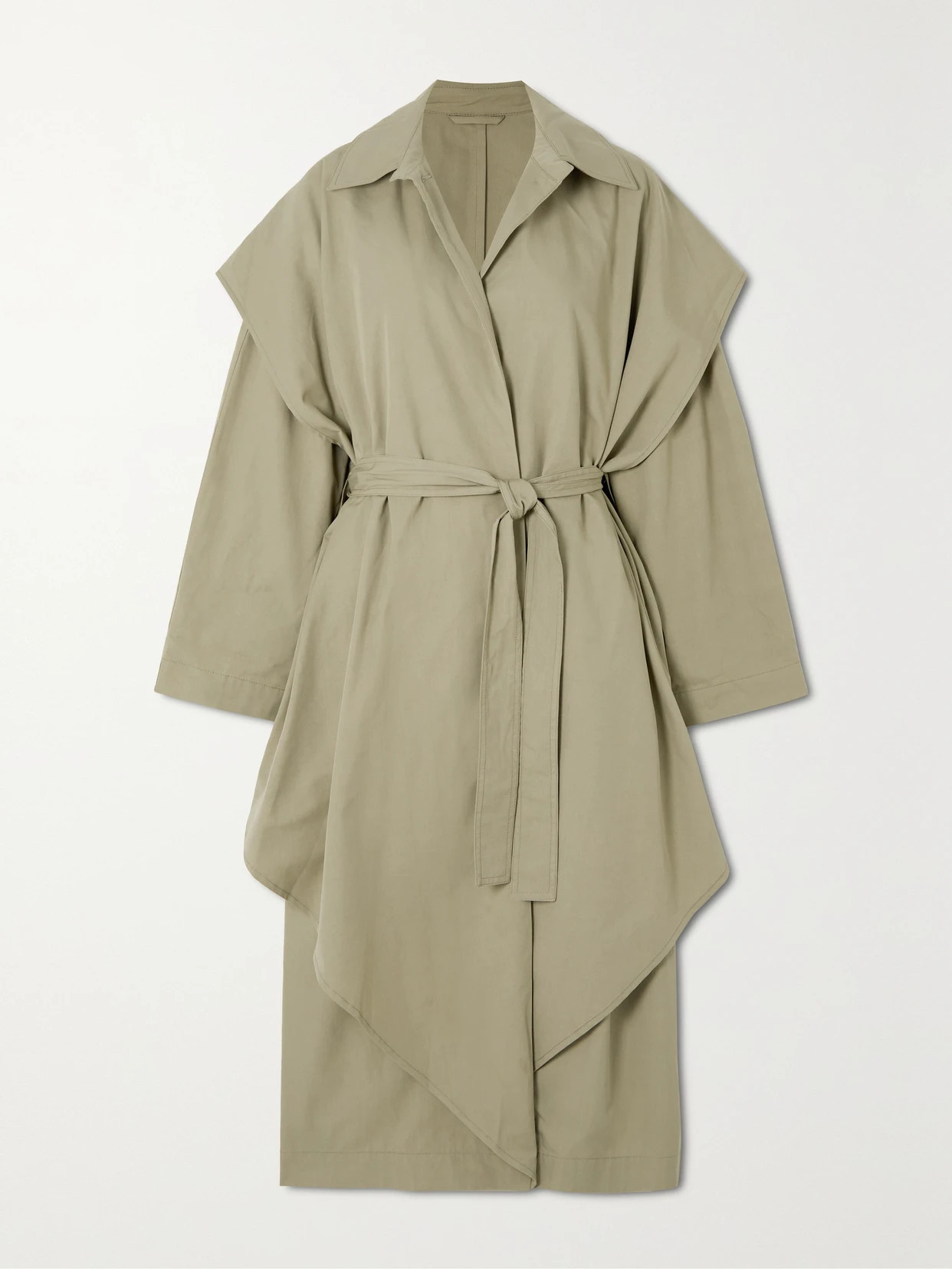 TOTEME - Belted Layered Organic Cotton And Cupro-blend Trench Coat - Neutrals | NET-A-PORTER (US)